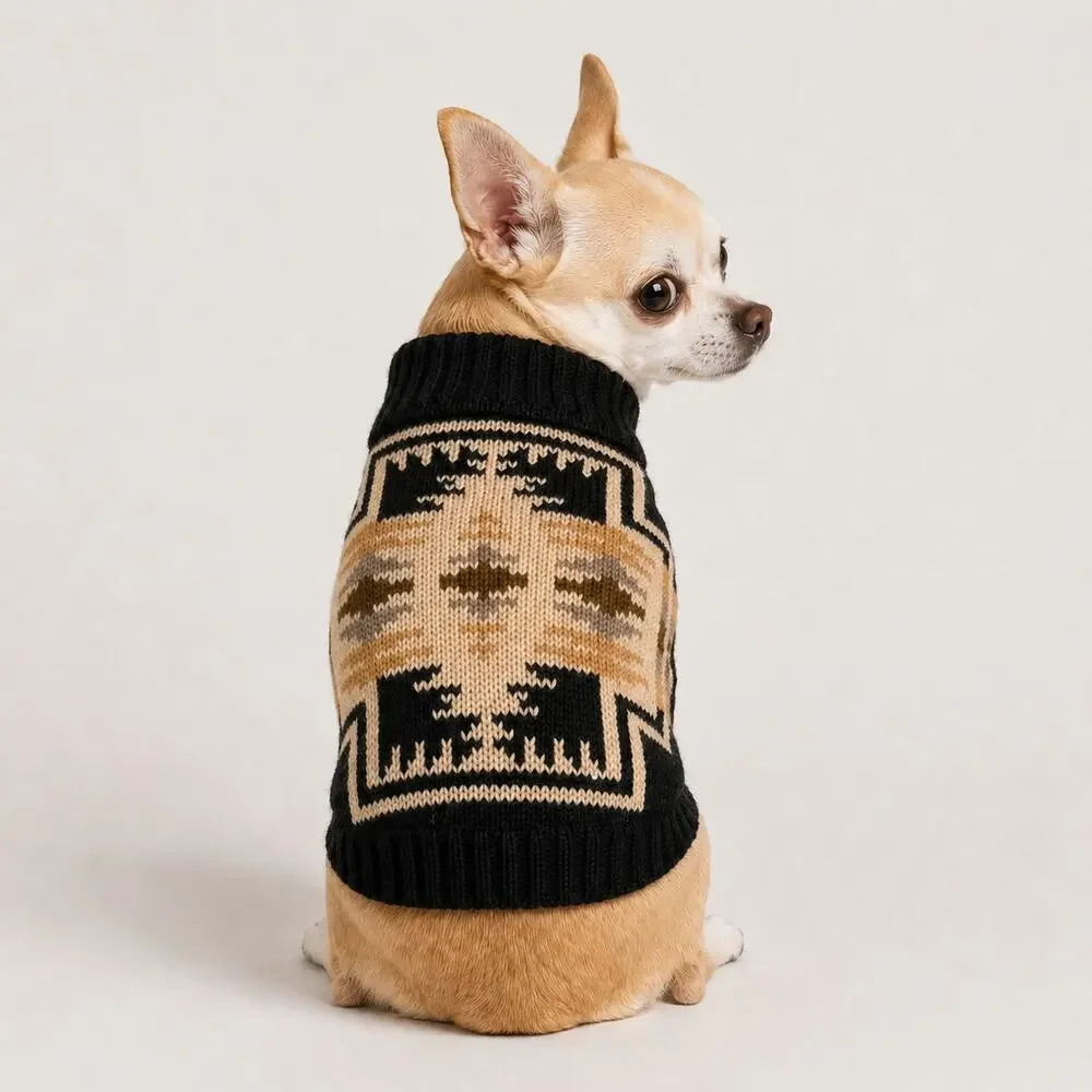 Pendleton Harding Aztec Knit Dog Pet Sweater Sz XS 3-6lbs Black Tan